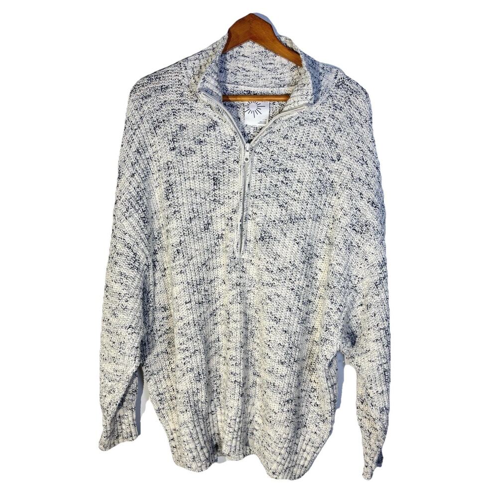 OFFLINE By Aerie Chunky Oversized Quarter Zip Sweater Slouchy Cream And Black L